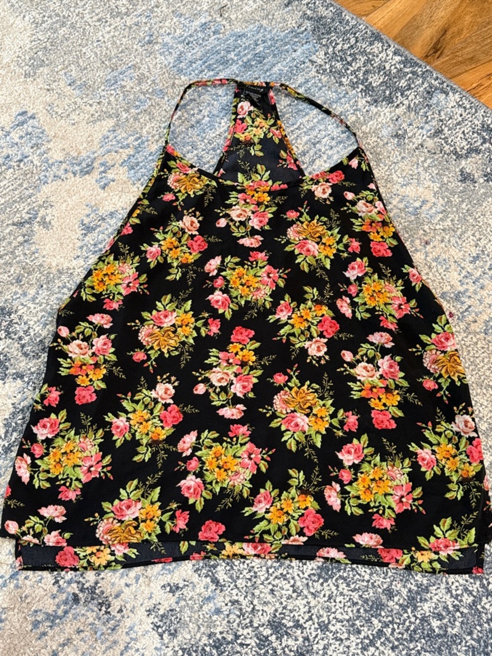 Timing Black Floral Halter Camisole with Pink & Yellow Blooms